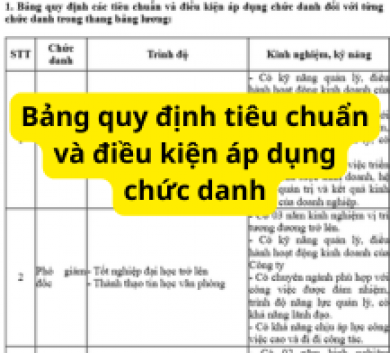 Bảng quy định tiêu chuẩn và điều kiện áp dụng chức danh