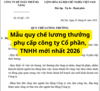 Mẫu quy chế lương thưởng phụ cấp công ty Cổ phần, TNHH mới nhất 2026