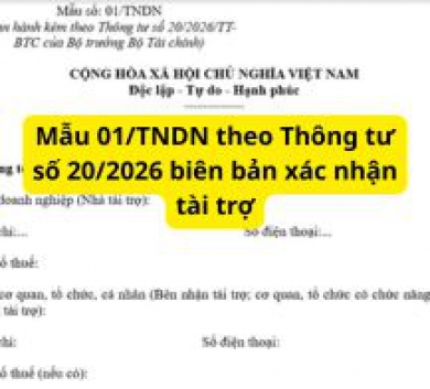 Mẫu 01/TNDN theo Thông tư số 20/2026 biên bản xác nhận tài trợ