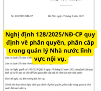 Nghị định 128/2025/NĐ-CP quy định về phân quyền, phân cấp trong quản lý Nhà nước lĩnh vực nội vụ.