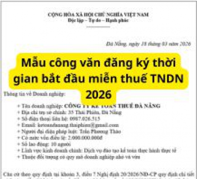 Mẫu công văn đăng ký thời gian bắt đầu miễn thuế TNDN 2026