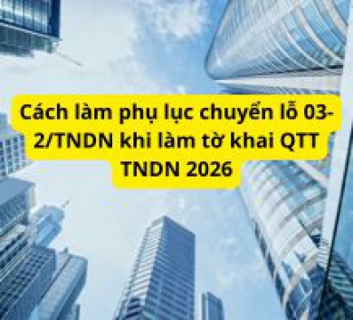 Cách làm phụ lục chuyển lỗ 03-2/TNDN khi làm tờ khai QTT TNDN 2026