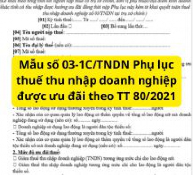 Mẫu số 03-1C/TNDN Phụ lục thuế thu nhập doanh nghiệp được ưu đãi theo TT 80/2021