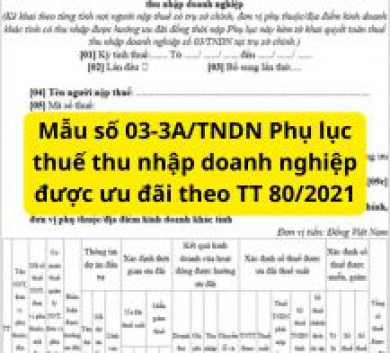 Mẫu số 03-3A/TNDN Phụ lục thuế thu nhập doanh nghiệp được ưu đãi theo TT 80/2021