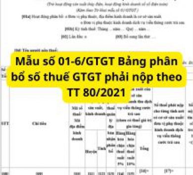 Mẫu số 01-6/GTGT Bảng phân bổ số thuế GTGT phải nộp theo TT 80/2021