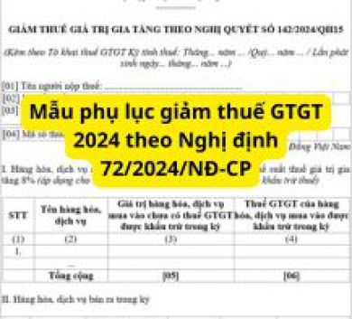 Mẫu phụ lục giảm thuế GTGT 2024 theo Nghị định 72/2024/NĐ-CP