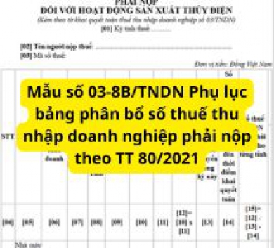 Mẫu số 03-8B/TNDN Phụ lục bảng phân bổ số thuế thu nhập doanh nghiệp phải nộp theo TT 80/2021