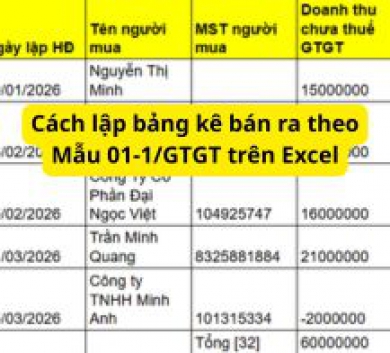 Cách lập bảng kê bán ra theo Mẫu 01-1/GTGT trên Excel