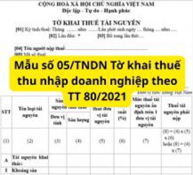 Mẫu số 05/TNDN Tờ khai thuế thu nhập doanh nghiệp theo TT 80/2021