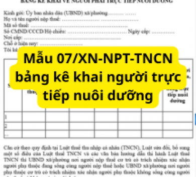Mẫu 07/XN-NPT-TNCN bảng kê khai người trực tiếp nuôi dưỡng
