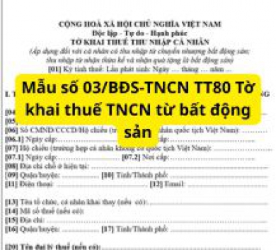 Mẫu số 03/BĐS-TNCN TT80 Tờ khai thuế TNCN từ bất động sản