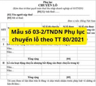 Mẫu số 03-2/TNDN Phụ lục chuyển lỗ theo TT 80/2021