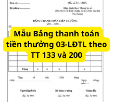 Mẫu Bảng thanh toán tiền thưởng 03-LĐTL theo TT 133 và 200