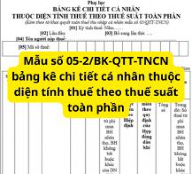 Mẫu số 05-2/BK-QTT-TNCN bảng kê chi tiết cá nhân thuộc diện tính thuế theo thuế suất toàn phần