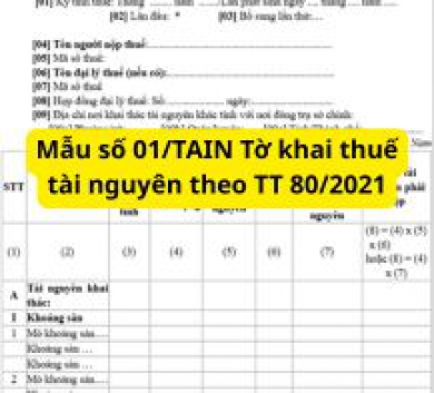 Mẫu số 01/TAIN Tờ khai thuế tài nguyên theo TT 80/2021