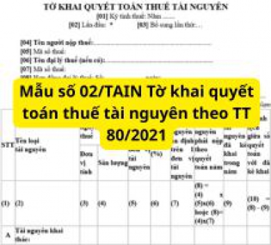Mẫu số 02/TAIN Tờ khai quyết toán thuế tài nguyên theo TT 80/2021
