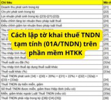 Cách lập tờ khai thuế TNDN tạm tính (01A/TNDN) trên phần mềm HTKK