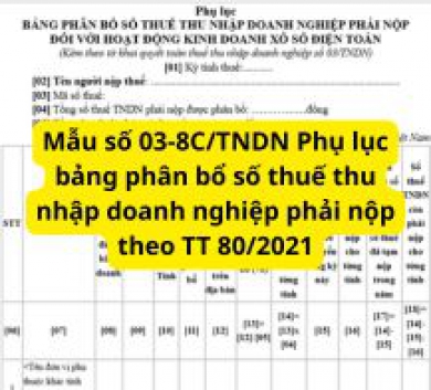Mẫu số 03-8C/TNDN Phụ lục bảng phân bổ số thuế thu nhập doanh nghiệp phải nộp theo TT 80/2021